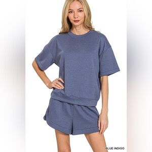 Zenana Scuba Short Sleeve Top & Shorts Set
